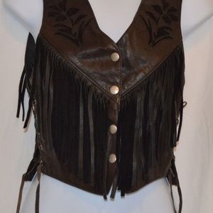 Kerr Leather Motorcycle Vest Fringe Floral XS